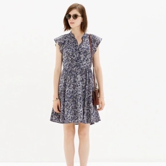 Madewell Silk Shirtdress in Newsprint Floral 8 - Picture 1 of 7